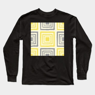 seamless repeating pattern with square shapes in yellow and grey on cream background Long Sleeve T-Shirt